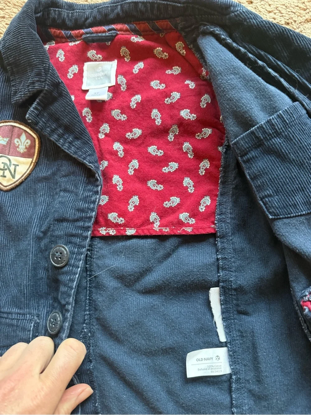 3T Toddler Kids Navy Corduroy Jacket with Patch Elbow Detail